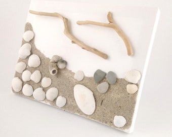 Strandbild, Ostsee Bild, Leinwand, Muscheln, maritimes Bild, Strandurlaub, kleines Bild