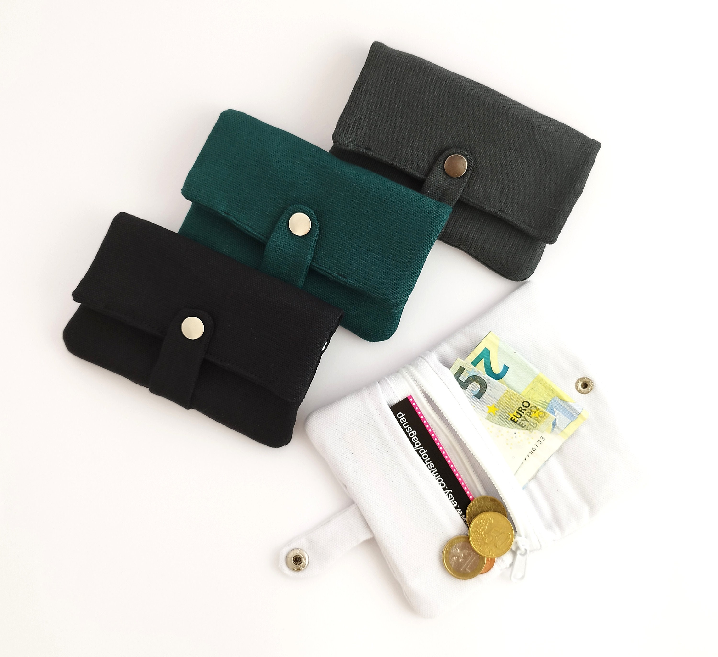 Small Canvas Wallet With Zipper - Fabric Wallet With Snap Closure