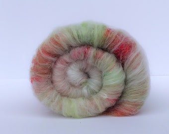 Grinch- Art Batt, Spinning Fibers, Merino, Christmas, Holiday Hand Carded for Spinning, Felting, Art Yarn, Yarn, Fiber Arts, Crafting