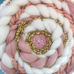 Pinky Sparkle 5 Circular Weaving/ Tapestry/ Wall Art/ Wall Dècor/ Wall Hanging/ Fiber Art/ Boho Dècor/ Boho Style/ Nursery Dècor image 2