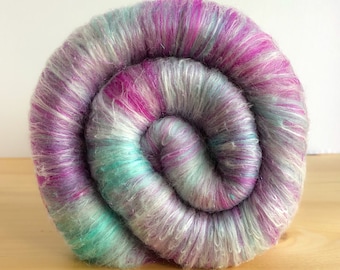 Dreams- Art Batt, Spinning Fibers, Merino, Magenta, Aqua Hand Carded for Spinning, Felting, Art Yarn, Yarn, Fiber Arts, Crafting