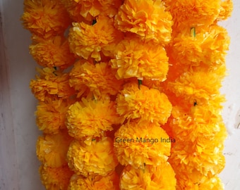 10 Feet Free Express Ship fresh like artificial Mango Orange marigold flower string party backdrop, Indian wedding decor, photo prop garland