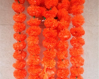 9 Feet, Free Express Ship, fresh like artificial Dark Orange marigold flower string party backdrop, wedding decorations, photo prop garland