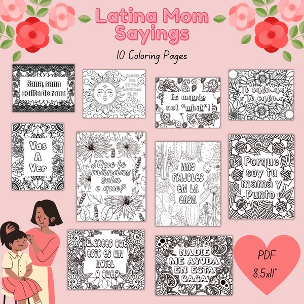 Latina Mom Sayings, Spanish Coloring Pages, Coloring Book, Printable Coloring Pages, Latino Coloring Pages, Mexican Coloring Pages