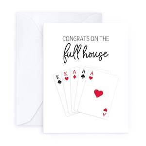 Felicitaciones por Full House / Tarjeta de felicitación de amistad hecha a mano con un lindo mensaje divertido de cumpleaños para bebés Tarjeta de póquer Pensando en ti