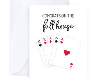 フルハウスおめでとう | 手作りのかわいいお祝いの友情グリーティングカード、誕生日の面白いベビーカード、ポーカー、あなたのことを考えています