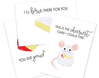 Cheese Greeting Card Set | Punny Handmade Cute Congratulations Friendship Greeting Card Birthday Funny Animal Cheese Food Romantic Boyfriend