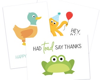 Water Animals Greeting Card Set | Birthday Thank You Congratulations Greeting Cards