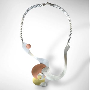 FLOAT 2 Tri-Metal Bubble Necklace, Aluminum Brass Copper Statement Piece