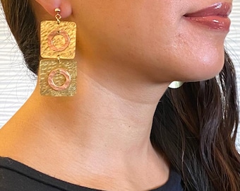 Boucles d'oreilles pendantes doubles carrées DANCE LONG rectangulaires