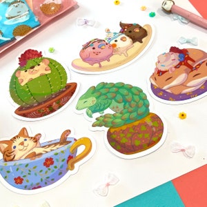 5 Sticker Pack of Animal Hybrids with Dessert or Plant Stickers | Die cut Stickers | Gift for Teen | Sticker Bomb