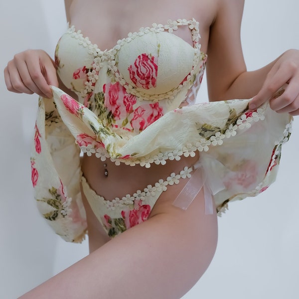 The "Barbie Bride" by KERRY PARKER-  The "Karessa" Teddy & Panty set | Floral lace Sexy Honeymoon Wedding Lingerie | Bridal Bra Panty