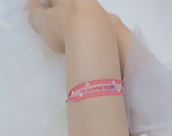 The "Barbie Bride" by KERRY PARKER- GWEN Garter| Barbie Inspired Pink Lacey Wedding Garter with Vows| Bridal Custom Keep & Toss garter set