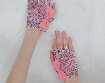 The "Barbie Bride" by KERRY PARKER- Paris Gloves | Barbie pink wedding gloves | Swaroski detailing Colorful Pink Paris Hilton Tulle Gloves