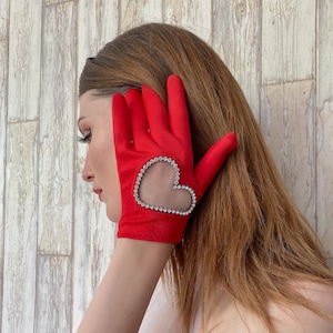 Ace of Hearts Gloves| Fancy Mittens | Swarovski Fringe Vintage Gloves | Victorian Gloves| Embellished Wedding Gloves
