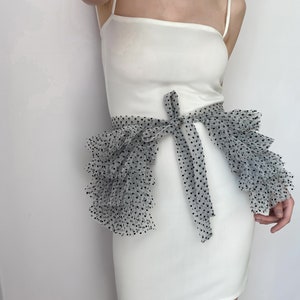 Polka Dot Tutu Peplum Belt | Tulle Multi-Layered Monochrome Statement Belt With Front Tie up | Fashion Week Tiered Tutu Statement Belt