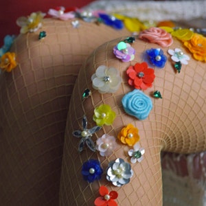 Ethereal Fishnet Stockings | Flower Vintage Tights | Wedding Pantyhose | 3D flower pin up tights