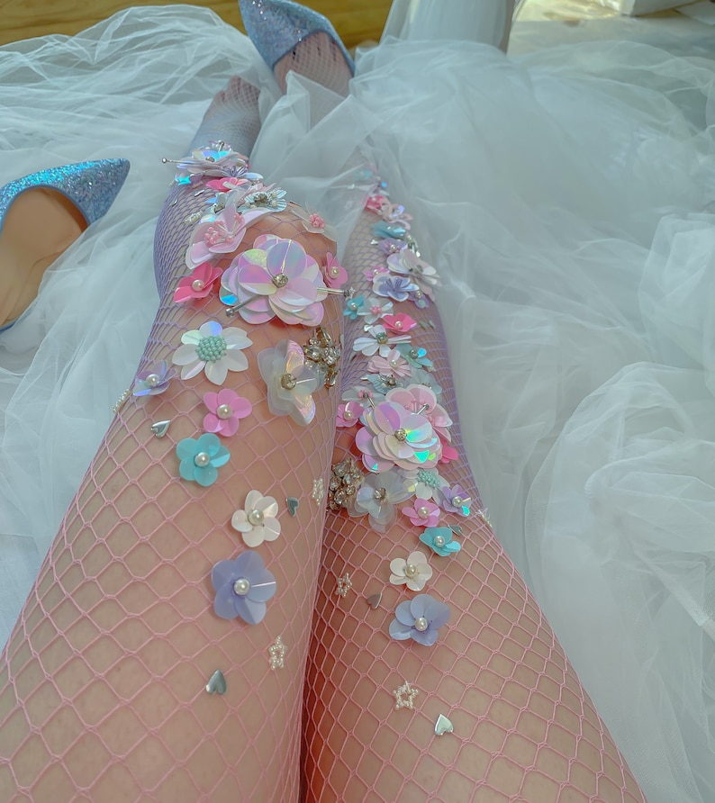 The Candyland Fishnet Stockings | Flower Vintage Tights | Ombre Florets ...