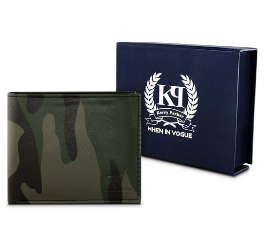 Cartera de hombre con estampado militar de camuflaje Carteras de cuero sintetico vegano brillante Regalo del dia del padre Cartera de cuero de cocodrilo verde oliva militar Etsy Espana