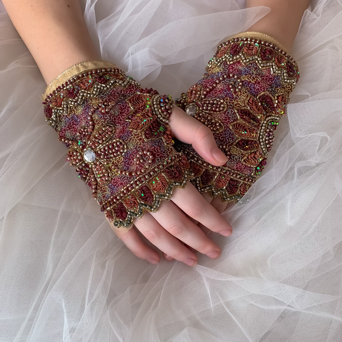 Meraki Tribal Gypsy Embroidered Gloves Embellished Statement Etsy