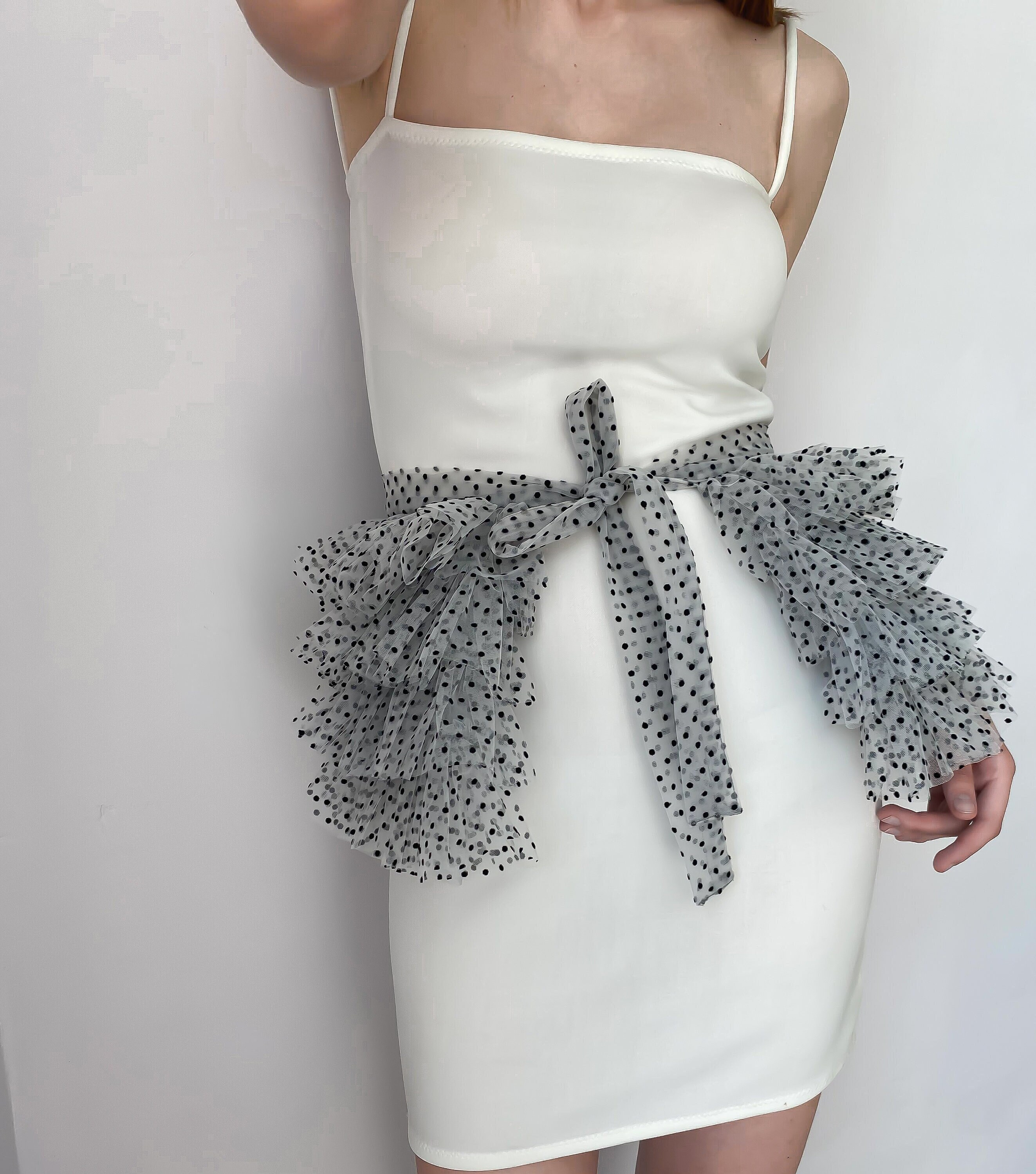 ★NOFFICIALNOFFICE★POLKA DOT TULLE LAYERD BELT SKIRT★人気 Polka Dot Tutu Peplum Belt | Tulle Multi-layered Monochrome