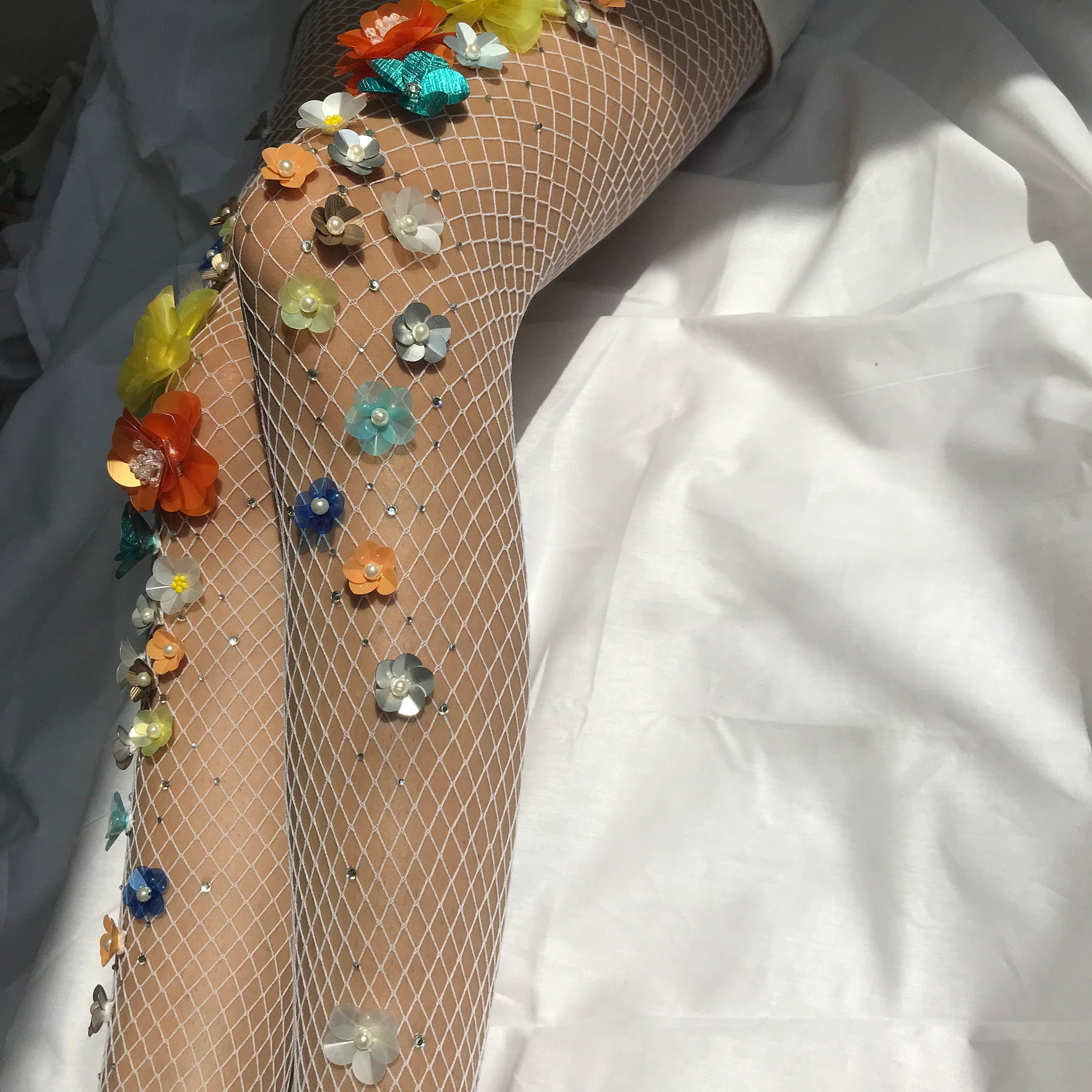 The Horizon Hues Fishnet Stockings | Flower Vintage Tights | Wedding ...