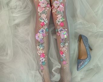 Calze a rete Candyland Collant vintage a fiori Collant cosplay con