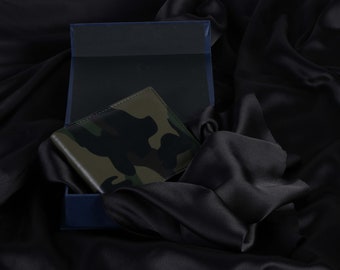Camouflage Army Print Men's Wallet | Glossy Vegan  Faux leather Wallets | Fathers Day Gift | Military Olive Green Crocodile leather Wallet