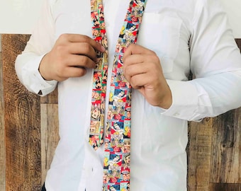 Wonder Comic Strip Graphic Tie | Comic Con ties | Cosplay Men's and Women's Ties | Superhero print Silk Ties | Vintage Retro Print Ties