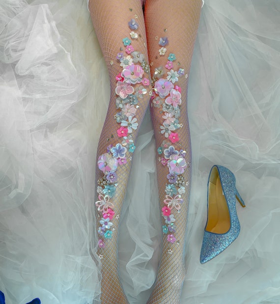 The Candyland Fishnet Stockings Flower Vintage Tights Ombre