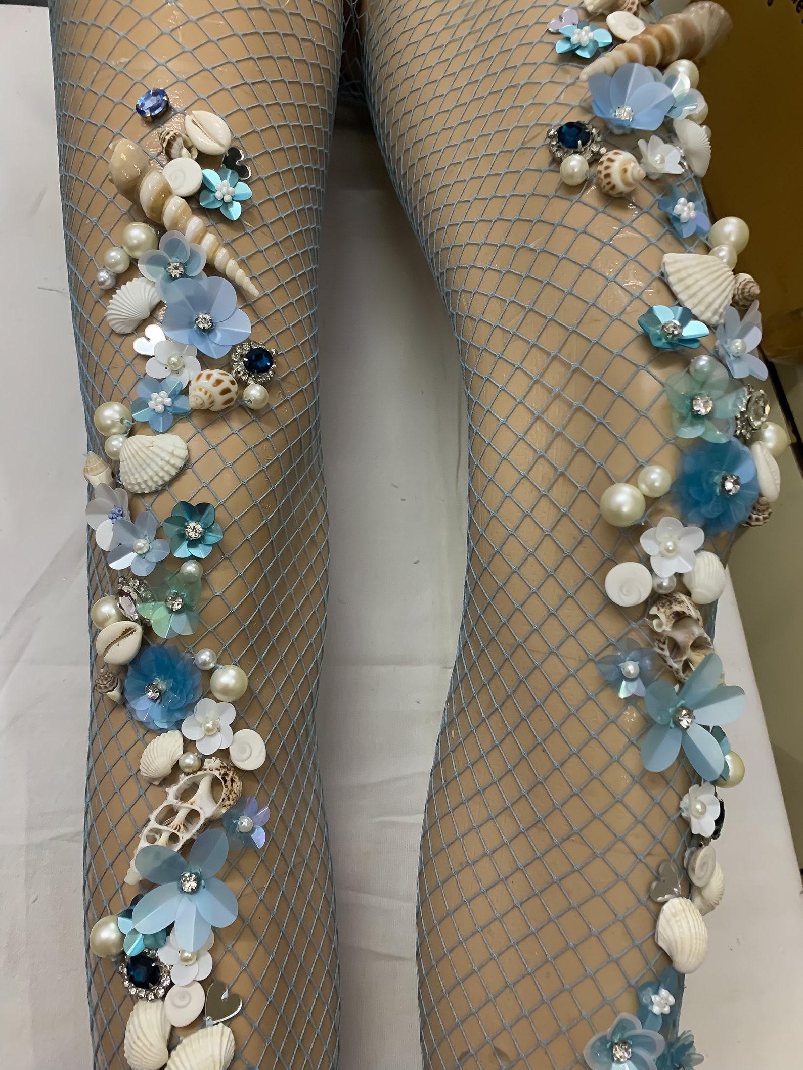 Custom Sea Nymph Fishnet Stockings | Flower and Pearls Vinatge Tights ...