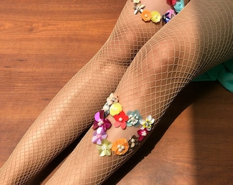 Calze a rete Untamed Hearts Collant vintage da matrimonio Collant da  cosplay Collant pin-up con fiori 3D Calze a rete con fiori realistici