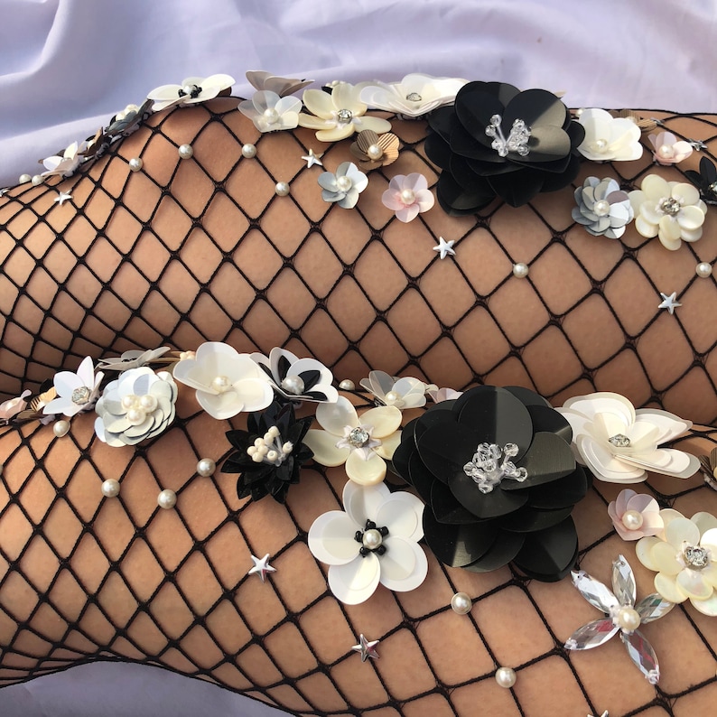 The Black Swan Fishnet Stockings | Flower Vintage Tights | Wedding ...