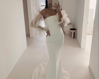 Dana Custom Organza Puff Sleeves | Diamond White Sheer Silk Organza Sleeves | Bridal Sleeves | Detatchable Sleeves for Gown Wedding Dress