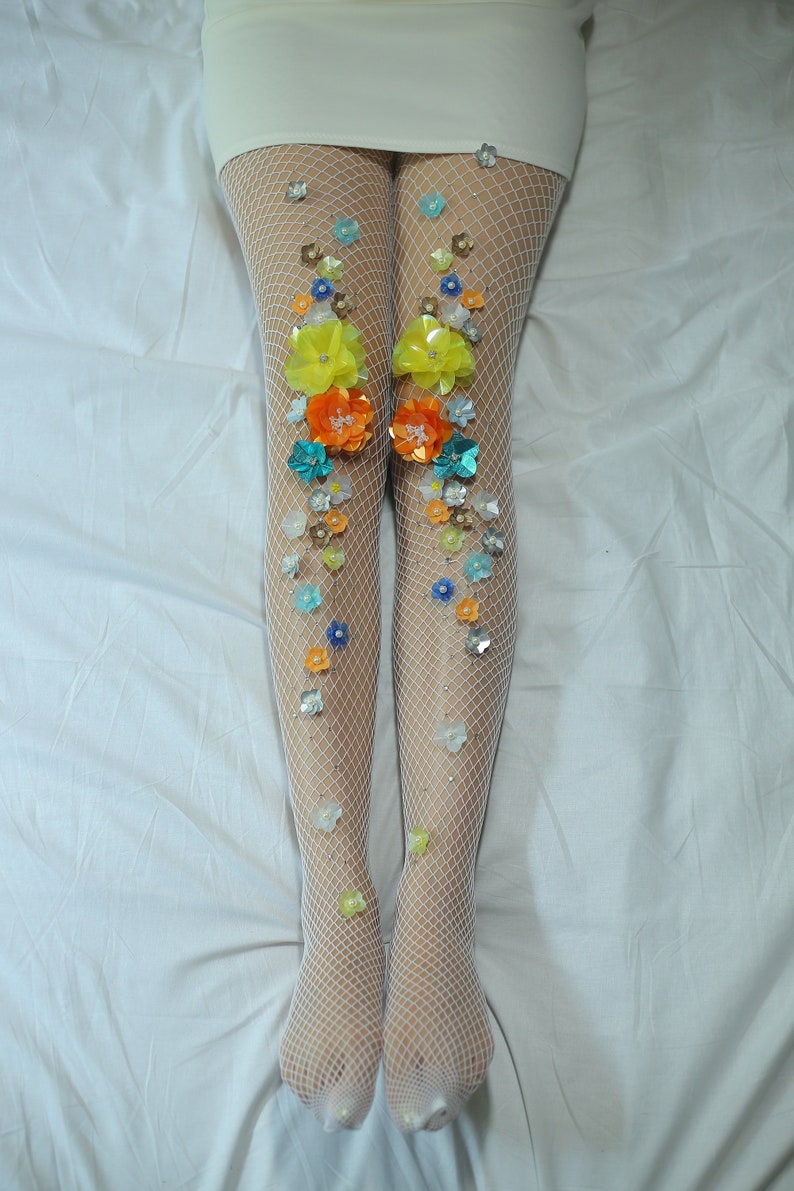 The Horizon Hues Fishnet Stockings | Flower Vintage Tights | Wedding ...