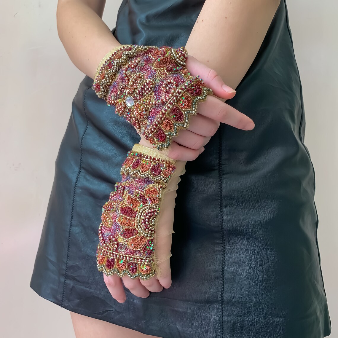 Meraki Tribal Gypsy Embroidered Gloves Embellished Statement Etsy
