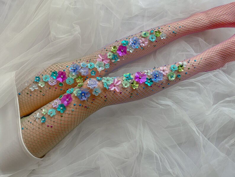 Fishnet Stockings with Flower Decor main image 1