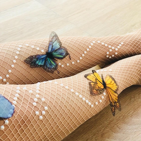 Butterfly Trail Fishnet Stockings Cosplay Fancy Tights Wedding Pantyhose 3D Butterfly  Tights 