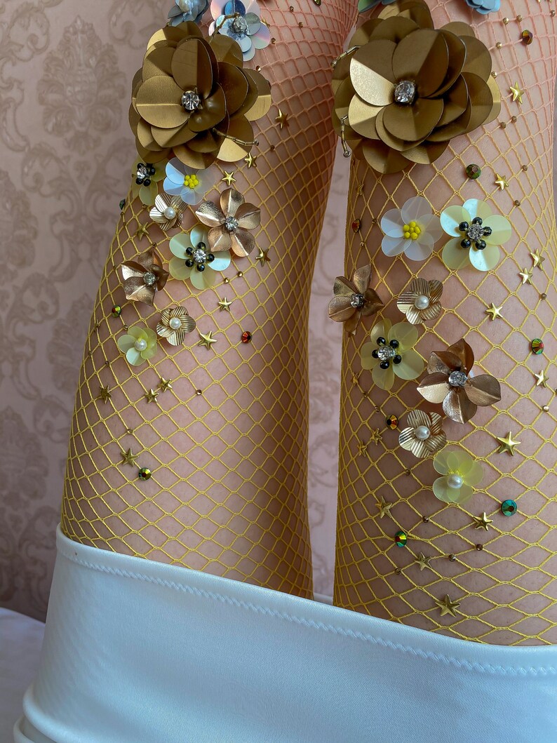 Gold Desert Fishnet Stockings Flower Vintage Tights Ombre - Etsy