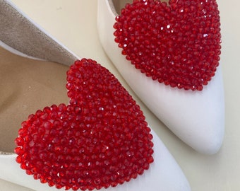 The Crushing Hearts Crystal Shoe Clips | Bridal Shoe Pin | Red Crimson Heels Accessory | Sequin Brooch Jewelry| Bridesmaid Wedding Gift