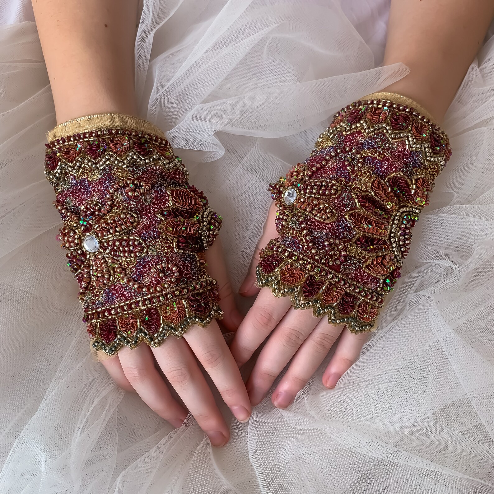 Meraki Tribal Gypsy Embroidered Gloves Embellished Statement Etsy