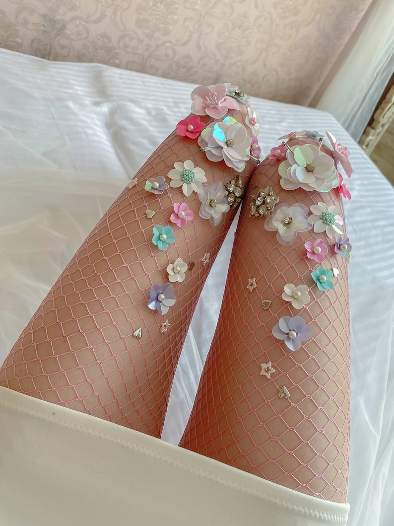 The Candyland Fishnet Stockings | Flower Vintage Tights | Ombre Florets ...