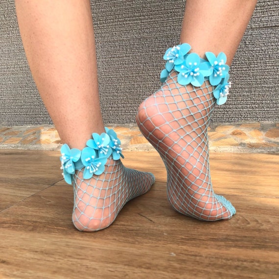 blue fishnet socks