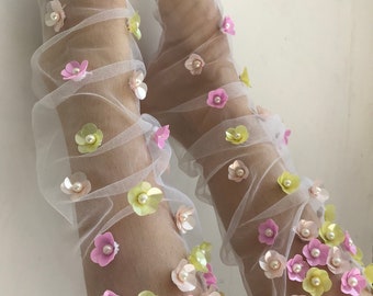Pastel Floret Paradise Tulle Socks | Flower Tulle Socks | Embellished socks | Wedding Vintage socks
