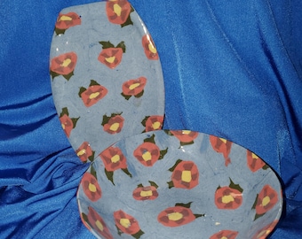 Blue Floral Nerikomi Bowl and  Tray Set