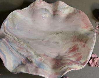 Multi-colored shallow bowl.