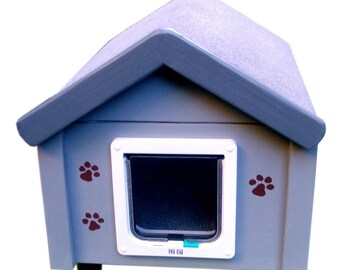 Outdoor Katzenhaus Modell Silver Single Spitzdach mit Katzenklappe