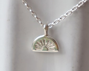 Sunrise Necklace Solid Sterling Silver, Personalised Sun Pendant, Sunset Pendant, 925 Hand Stamped, Gift for Her initials Handmade Simple