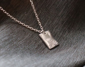 Sunrise Rectangular Necklace Solid Sterling Silver, Sunset Pendant, 925 Hand Stamped Monogram, Gift for Her initials Handmade Simple Boho