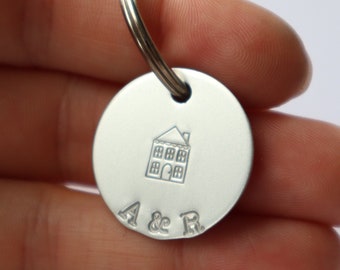 Personalised House Tag, Silver Personalized Keyring, Home Monogram Disc Initial Tag, New Home Initial Keychain, Stocking Filler, Family Keys